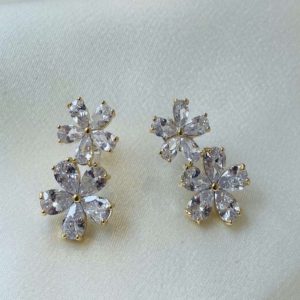 Silver doble flower earrings - Gold/silver