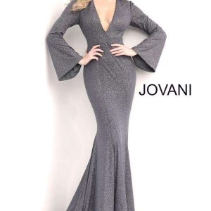 Long Sleeve Glitter Gown - Gunmetal 4