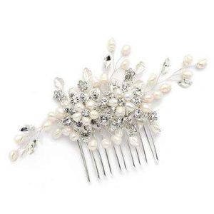 Freshwater Pearl Comb W. Crystal Leaves