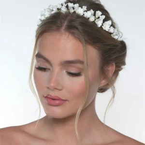 Tiara med porsjelen blomter - Ivory/Gold