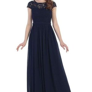 Illusion Lace Top Chiffon Skirt - Navy L