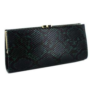 Selskapsveske Snakeskin Wide Clutch - Black/Green