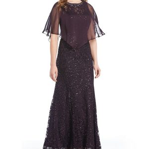 Kjole Sequins Cape Plum